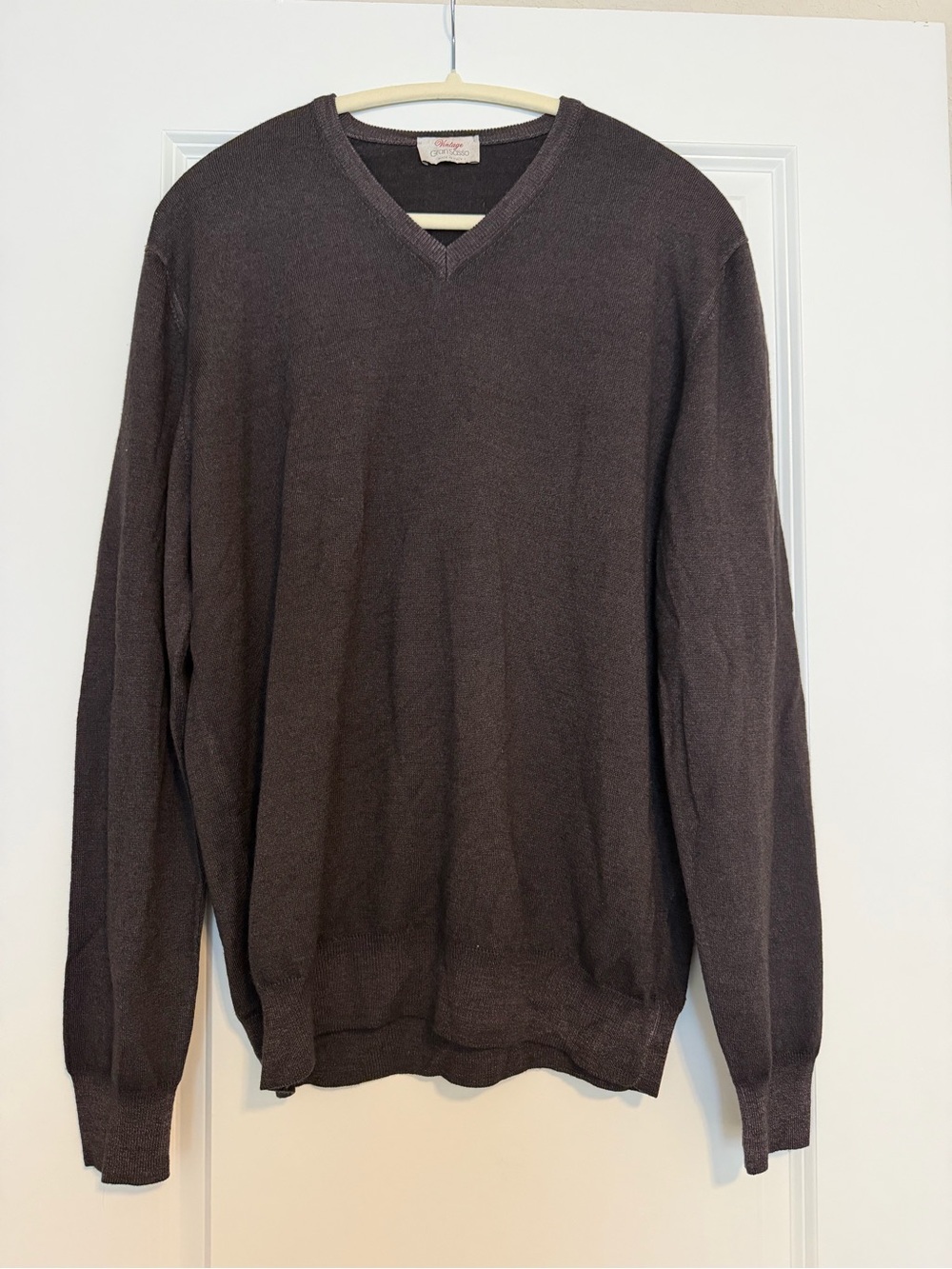Gran Sasso Men's V-Neck Sweater in Dark Brown